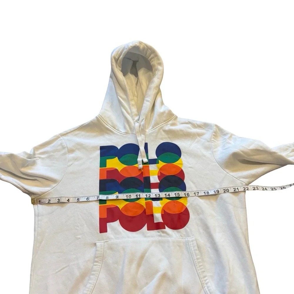 Polo Ralph Lauren Mens Logo Fleece Hoodie White Multi Color Stacked Graphic M